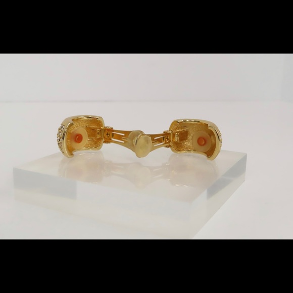 VINTAGE CHRISTIAN DIOR PAVE CRYSTAL HALF HOOP EARRINGS - Picture 7 of 8